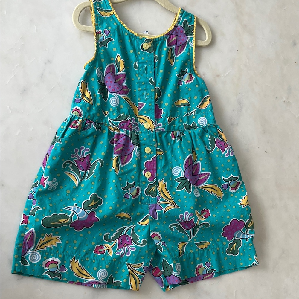 Vintage Hanna Anderson Floral Teal Kids Romper